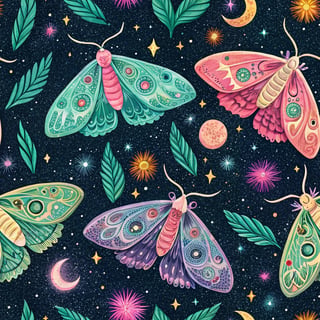 Brightly Colored Moths in Cosmic Night