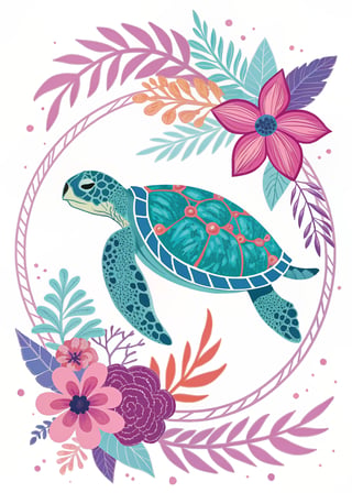 Vivid Stylized Sea Turtle Illustration