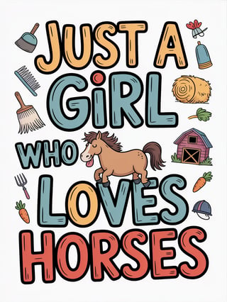 Girl Loves Horses Doodle T-Shirt Design