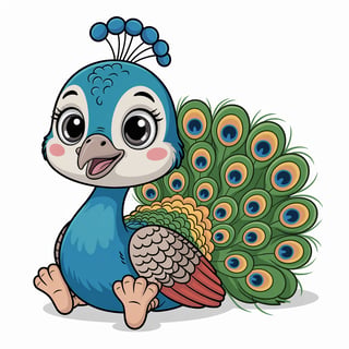 Cute Animated Peacock Nursery Art