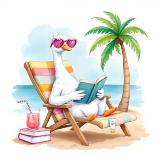 Goose Relaxing on Beach Illustration