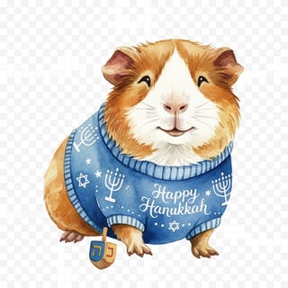 Watercolor Guinea Pig with Hanukkah Sweater