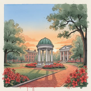 UNC Chapel Hill Campus Sunset Illustration