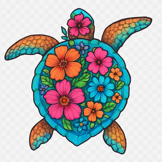 Colorful Boho Floral Sea Turtle