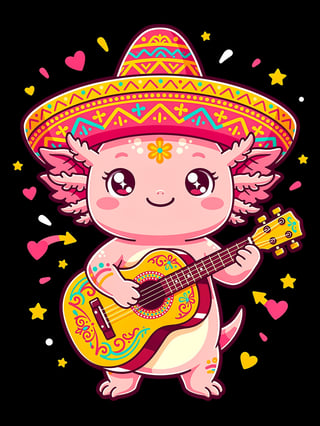 Cute Axolotl Playing Guitar Fiesta