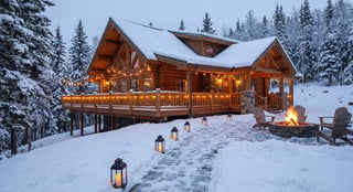 Rustic Alaskan Lodge in Snow