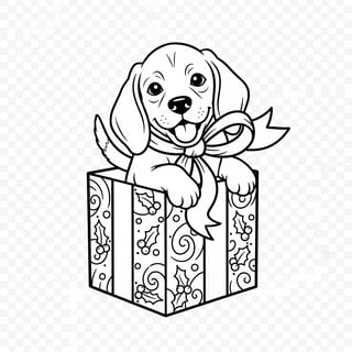 Beagle Puppy in Christmas Gift Box