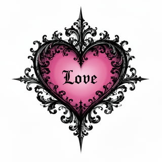 Gothic Heart Illustration with Baroque Frame