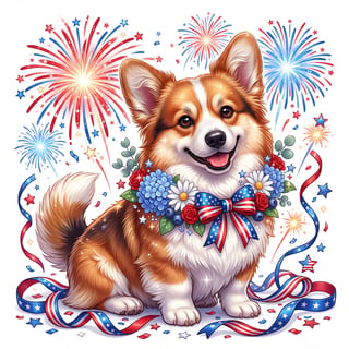 Fluffy Corgi with 4th of July Collar