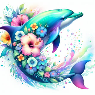 Watercolor Dolphin with Floral Design