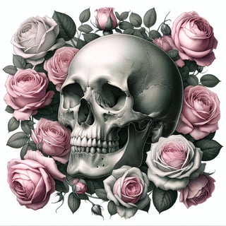 Skull with Pink Roses Artwork