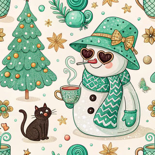 Cute Retro Snowman with Christmas Elements