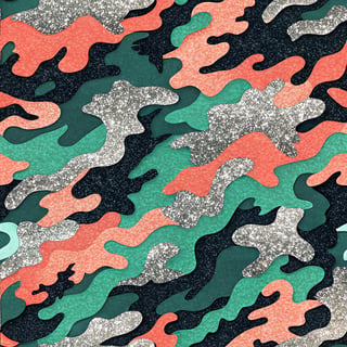Neon Coral and Forest Green Camouflage