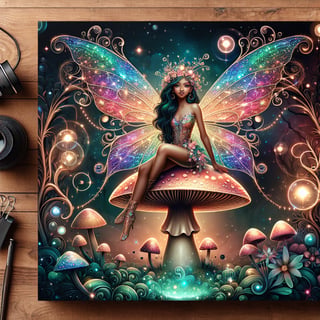 Vibrant Fairy on Mushroom