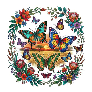 1990s African Vintage Butterfly Illustration