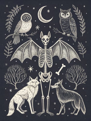 Symmetrical Spooky Forest Animals Illustration