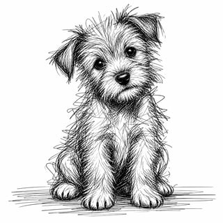 Scruffy Terrier Puppy Ink Sketch