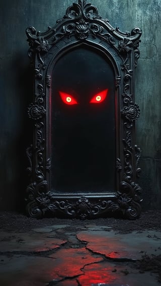 Sinister Ancient Mirror with Red Eyes