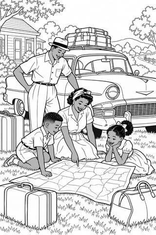Green Book 1950s Family Coloring Page