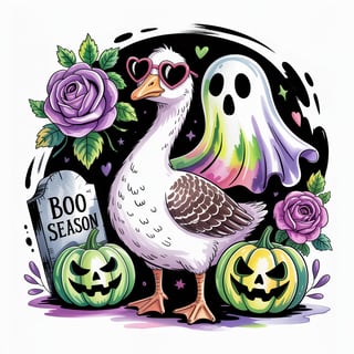 Cute Goose Watercolor with Halloween Theme