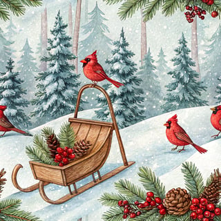 Vintage Sled in Snowy Forest