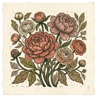 Vintage Floral Linocut Illustration
