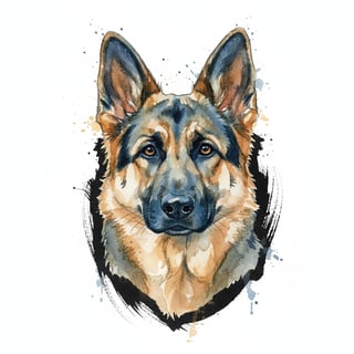 Watercolor German Shepherd Portrait