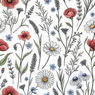 Botanical Line Art of Wildflowers