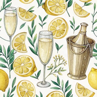 Watercolor Lemon & Champagne Pattern