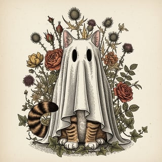 Ghost Cat with Gothic Florals