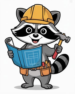 Cartoon Raccoon Construction Worker