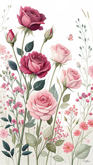 Vivid Watercolor Roses Illustration