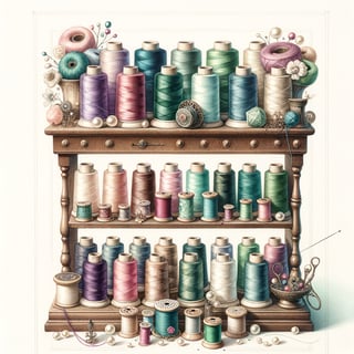 Retro Watercolor Antique Thread Spools