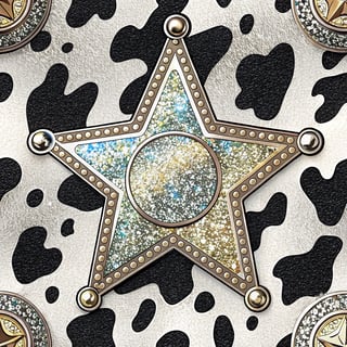 Iridescent Sheriff Badge with Cow Print