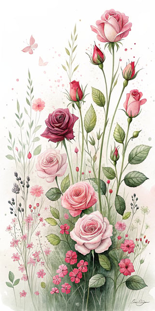 Vivid Small Roses Illustration
