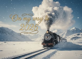 Vintage Steam Train in Snowy Mountains