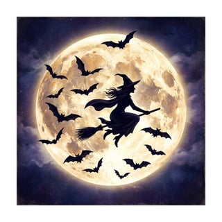 Vintage Halloween Moon Witch Illustration