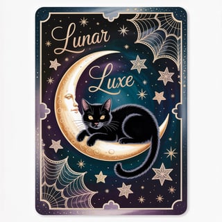 The Moon Tarot Card with Black Cat