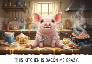 Cute Piglet in Messy Farmhouse Kitchen