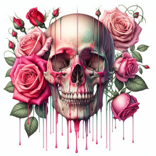 Skull with Pink and Red Roses Illustration