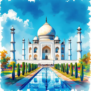 Ink and Watercolor Taj Mahal Poster