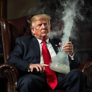 Trump Relaxed with Bong in Leather Chair