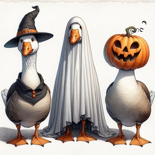 Cartoon Geese in Halloween Costumes