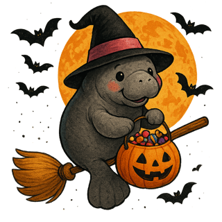 Halloween Manatee Witch Illustration