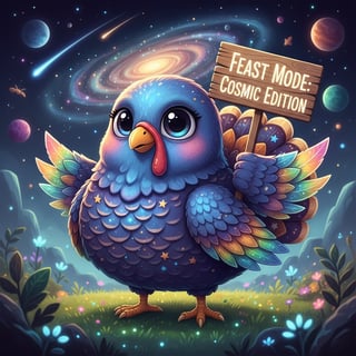 Chibi Turkey with Cosmic Feather Wings