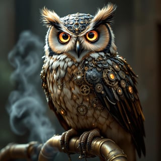 Steampunk Owl with Gears and Steam