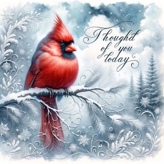 Winter Watercolor with Red Cardinal