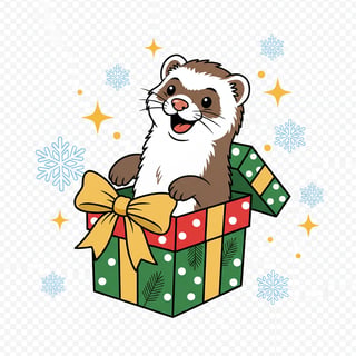 Cartoon Ferret in Holiday Gift Box