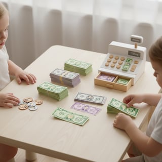 Minimal Kids Play Money Shop Scene