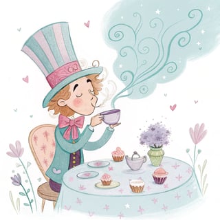 Whimsical Pastel Mad Hatter Scene
